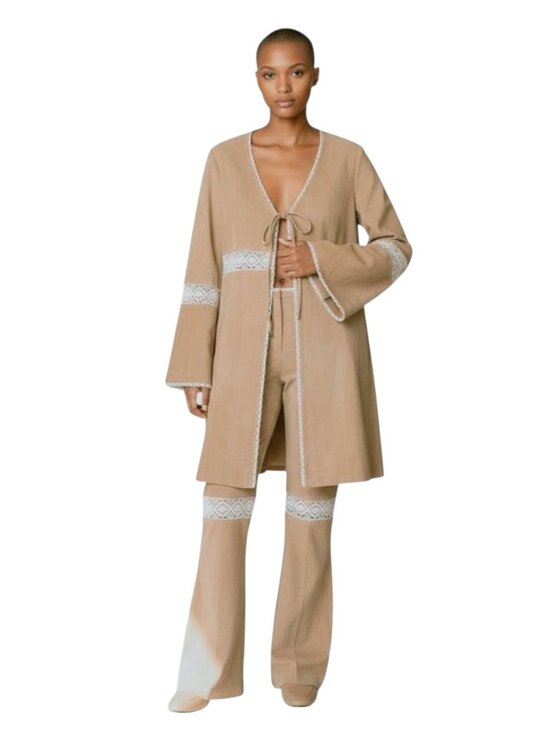 Wilsons Leather Pants - Vintage Wilson's Suede Crochet Boho Jacket & Mid-Rise Pants Matching Set - XL/10